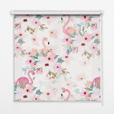 Roller blind for window Flamingo among flowers