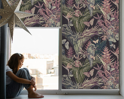 Roller blind for window Exotic plants and birds