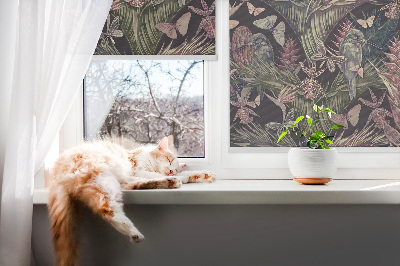 Roller blind for window Exotic plants and birds