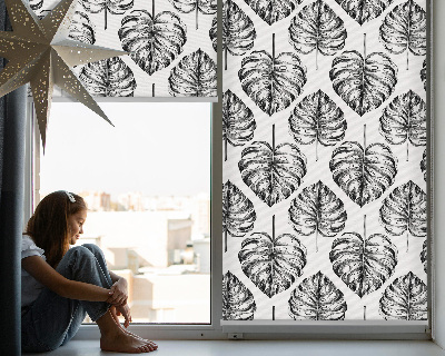 Roller blind for window Gray leaves