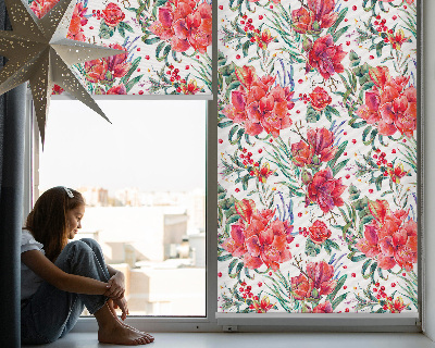 Kitchen roller blind Red flowers