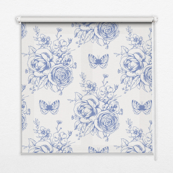 Roller blind Blue flowers and butterflies