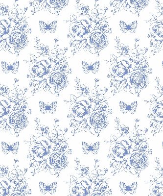 Roller blind Blue flowers and butterflies