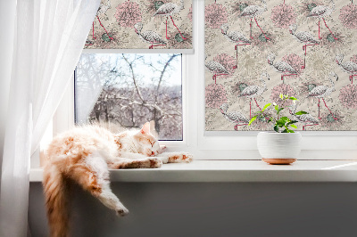 Roller blind for window White flamingos