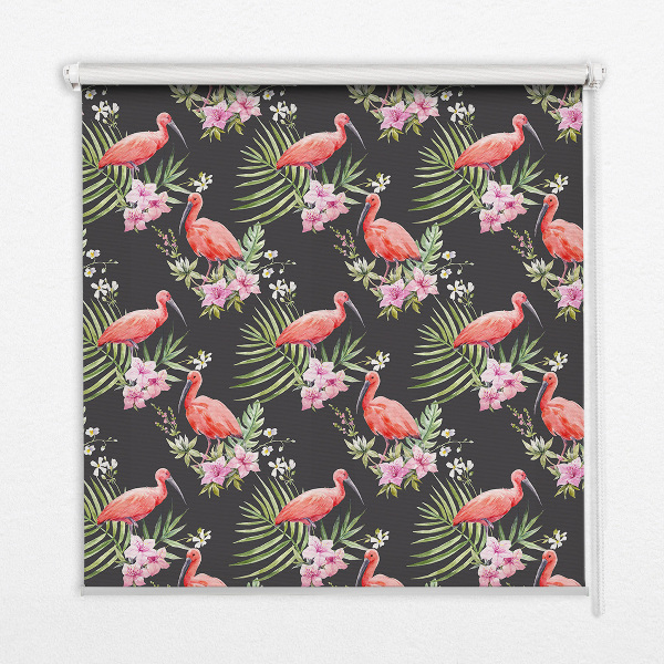 Roller blind for window Flamingo on plants