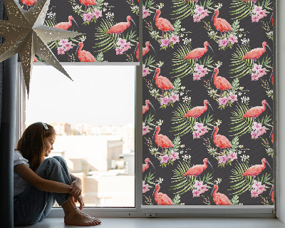 Roller blind for window Flamingo on plants