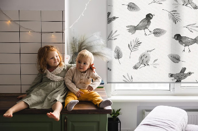 Kitchen roller blind Drawed birds and leaves