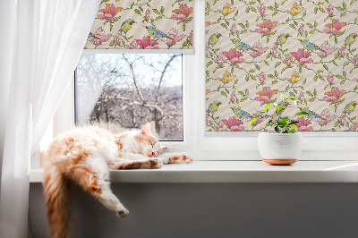 Roller blind for window Birds on flowers