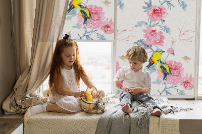 Roller blind Birds on flowers