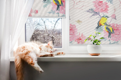 Roller blind Birds on flowers