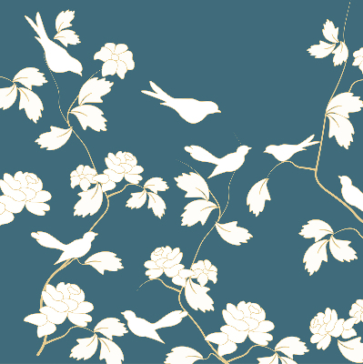 Window blind White birds on white flowers