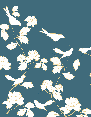 Window blind White birds on white flowers