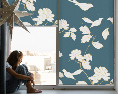 Window blind White birds on white flowers
