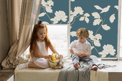 Window blind White birds on white flowers