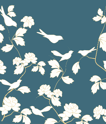 Window blind White birds on white flowers