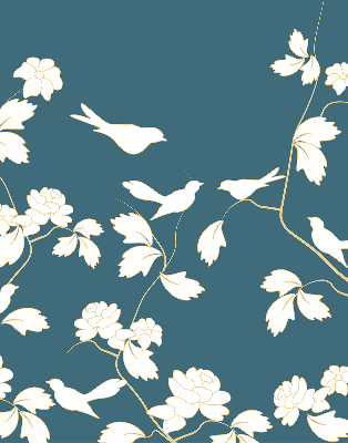 Window blind White birds on white flowers