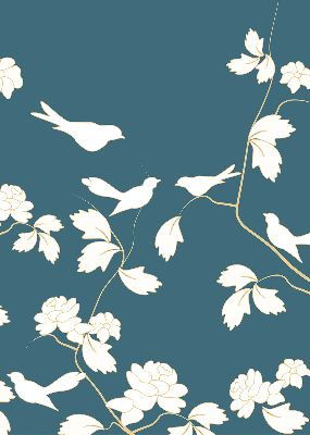 Window blind White birds on white flowers