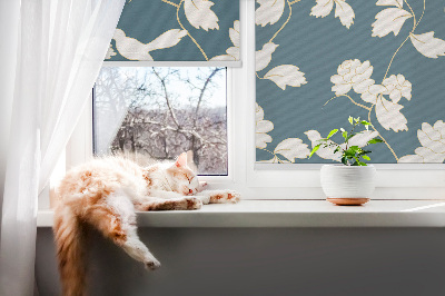 Window blind White birds on white flowers