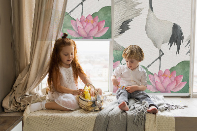 Kitchen roller blind Cranes in lilies