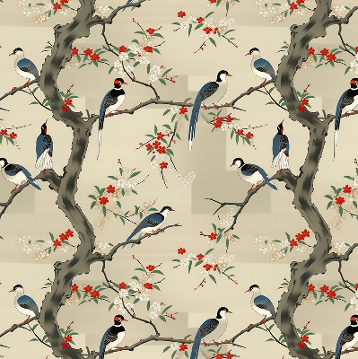 Roller blind for window Birds on a tree