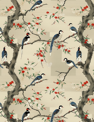 Roller blind for window Birds on a tree