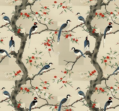 Roller blind for window Birds on a tree