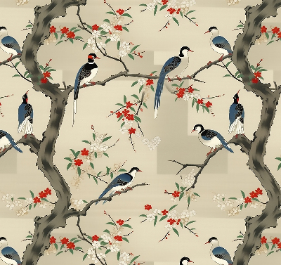 Roller blind for window Birds on a tree