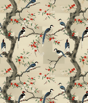 Roller blind for window Birds on a tree