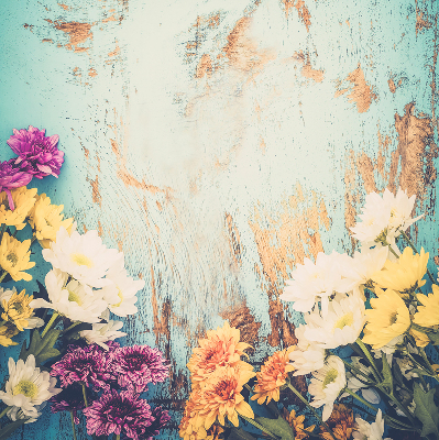 Window blind Flowers on a blue background