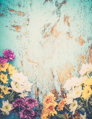 Window blind Flowers on a blue background