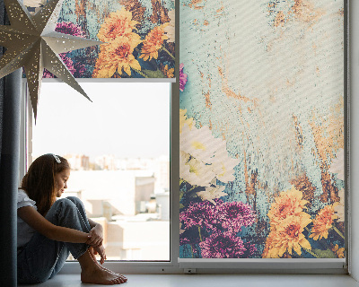 Window blind Flowers on a blue background