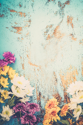 Window blind Flowers on a blue background