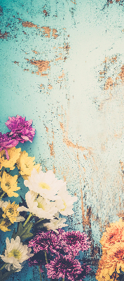 Window blind Flowers on a blue background