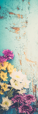 Window blind Flowers on a blue background