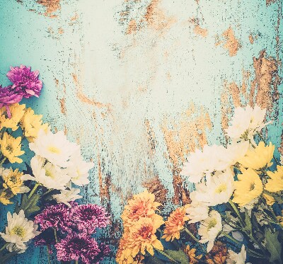 Window blind Flowers on a blue background