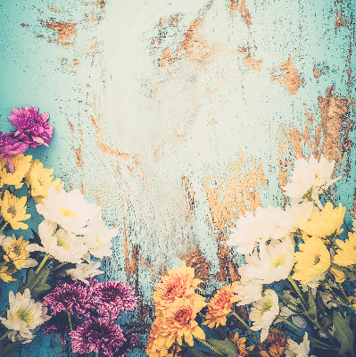 Window blind Flowers on a blue background