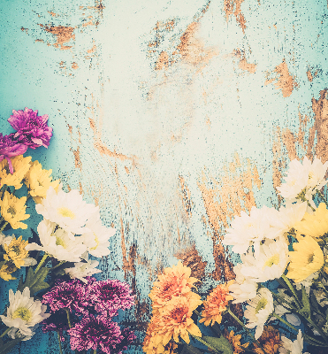 Window blind Flowers on a blue background