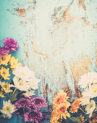 Window blind Flowers on a blue background