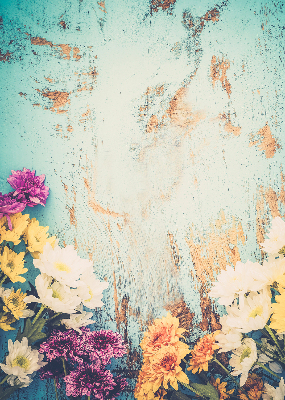 Window blind Flowers on a blue background