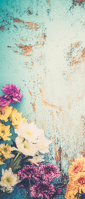 Window blind Flowers on a blue background