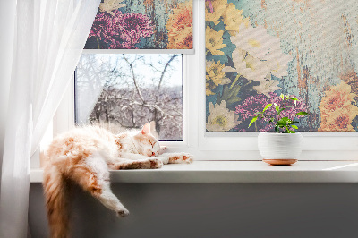 Window blind Flowers on a blue background