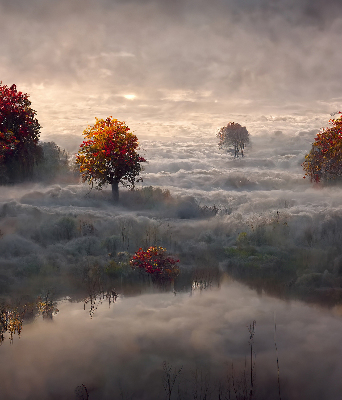 Roller blind for window Trees in the fog