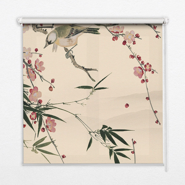 Roller blind for window Cherry flower and bird