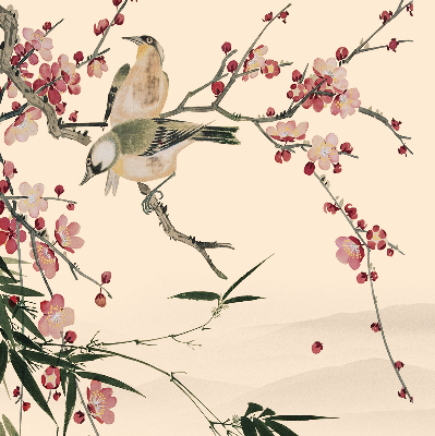 Roller blind for window Cherry flower and bird