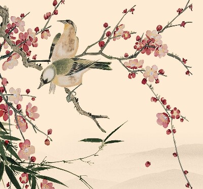 Roller blind for window Cherry flower and bird