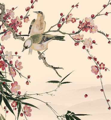 Roller blind for window Cherry flower and bird