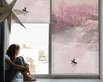 Roller blind for window Garden cherry flower