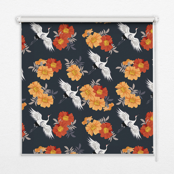 Daylight roller blind Flowers and cranes
