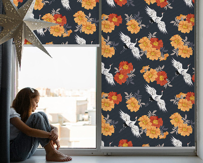 Daylight roller blind Flowers and cranes