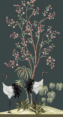 Kitchen roller blind Birds with a rose bush